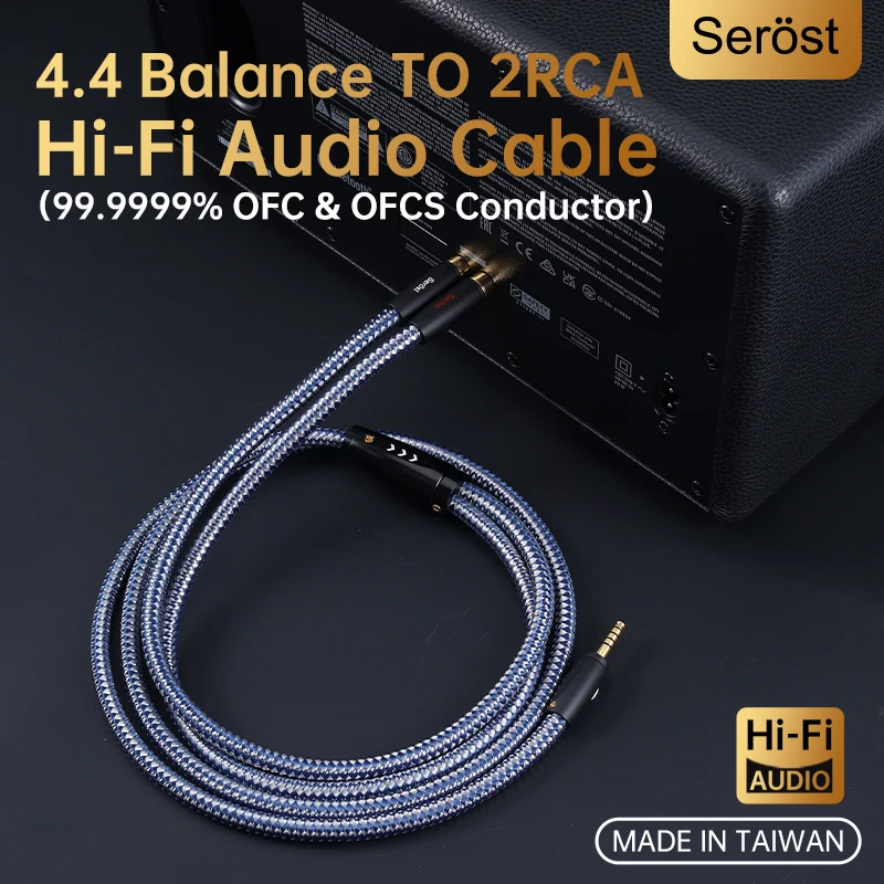 

Serost HiFi OFC silver-plated copper 4.4mm Balance to 2RCA male 1-to-2 music MP3 player to Power amplifier speaker Audio Cable