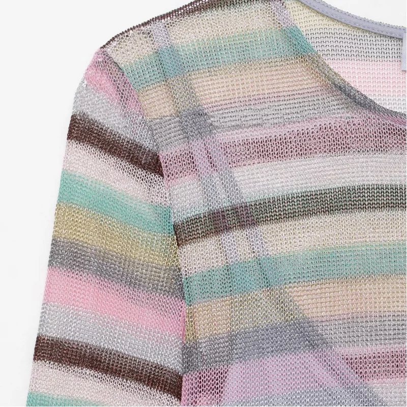 Nuovo abito con pantaloni lunghi con top a righe metallizzate in stile europeo e americano