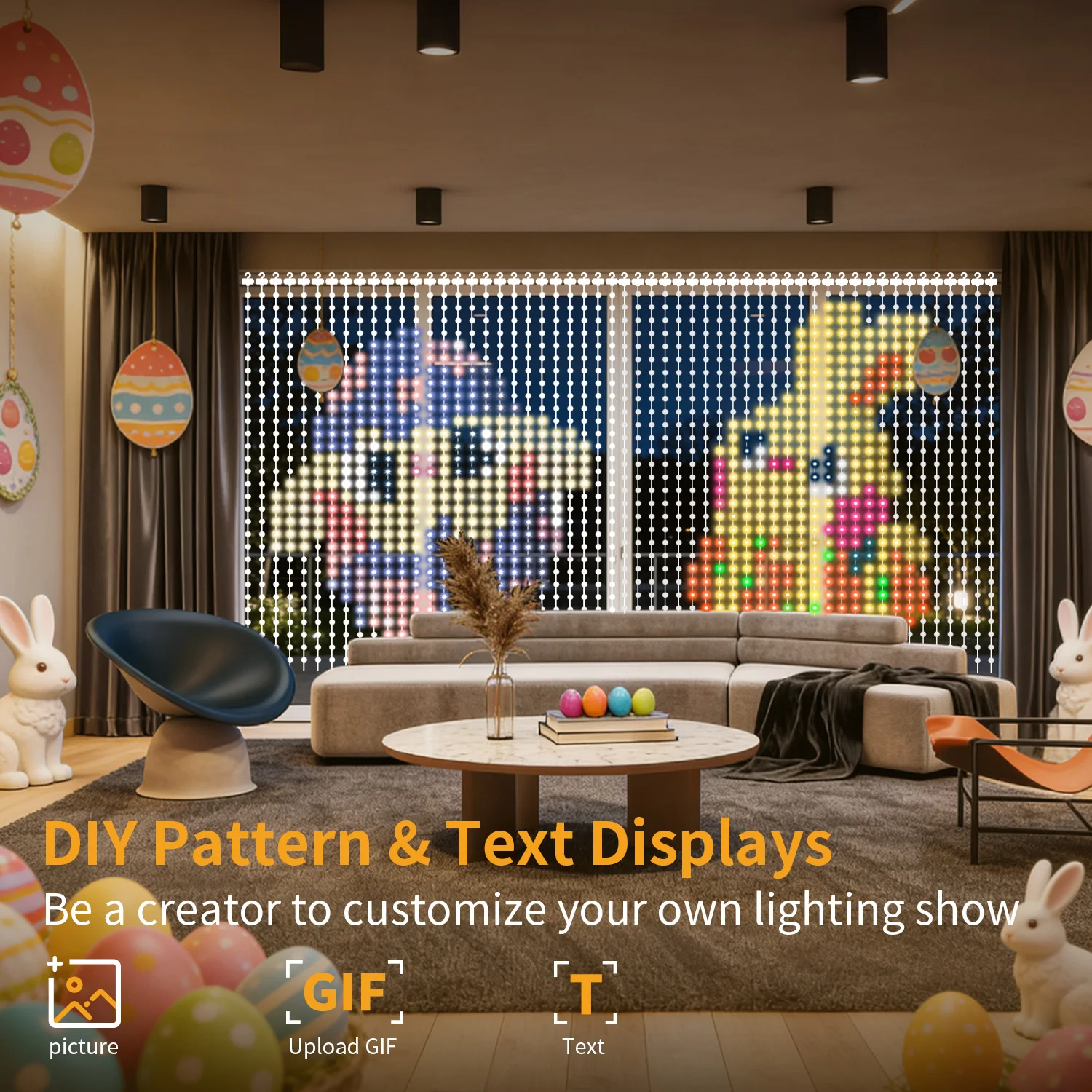 Smart Curtain Light String,400LED,APP Control, DIY Color Text Patterns,Surprise Gift,Wedding Party Decoration.