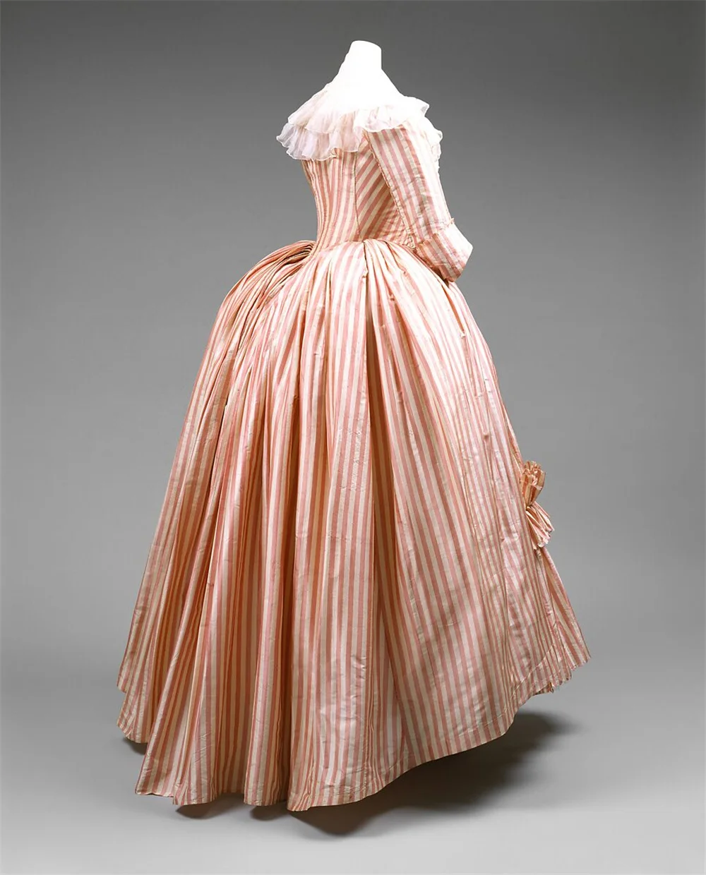 Pink Stripes 1790s French Costume 18th Century Robe A La Francaise Rococo Marie Antoinette Redingote Duchess Dress Ball Gown