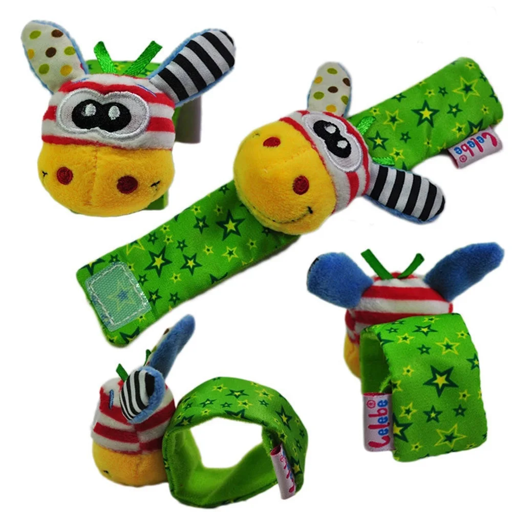 Sonajero de muñeca de animales para bebé, juguetes educativos, correa con patrón, calcetines para pies de bebé, relojes, pulseras, regalo de Color brillante bonito, nuevo