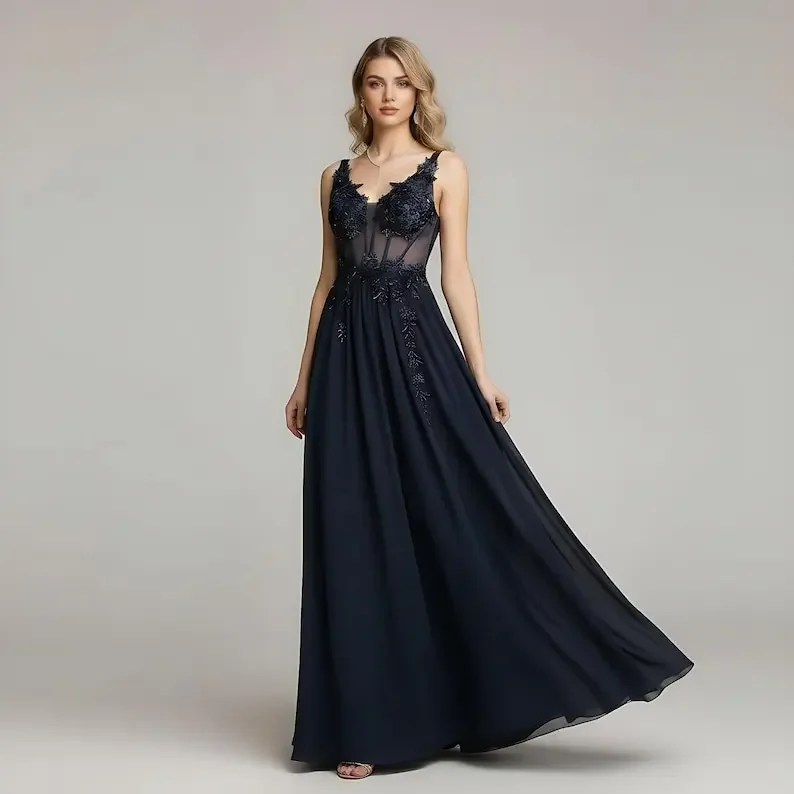 

Long Elegant Navy Blue|Bridesmaid Dress Essential|Wedding Guest Dress Formal|Gift For Women Wedding Party Dress 2026