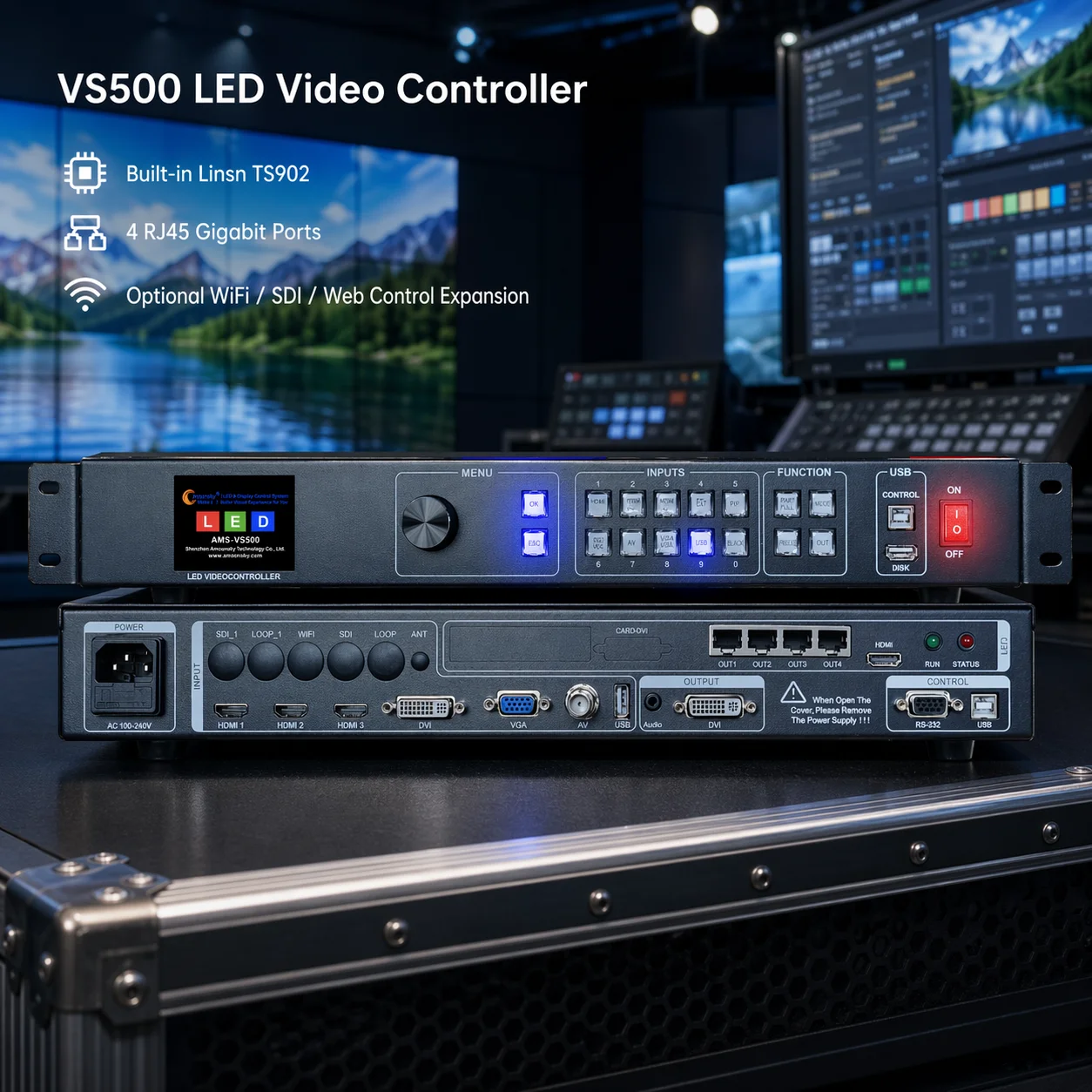 LED Video Controller VS500 VS500Pro 7 Channel 4K30 Input Built in Linsn TS902 4 RJ45 Ports 4 Window Display