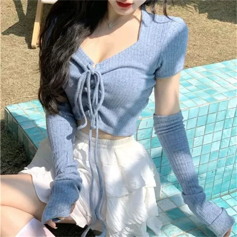 

Detachable Sleeve Knitted Sweater Women Plus Size Women'S Fall Argyle Crewneck Metal Buttons Business Meeting Lady Gray Classic