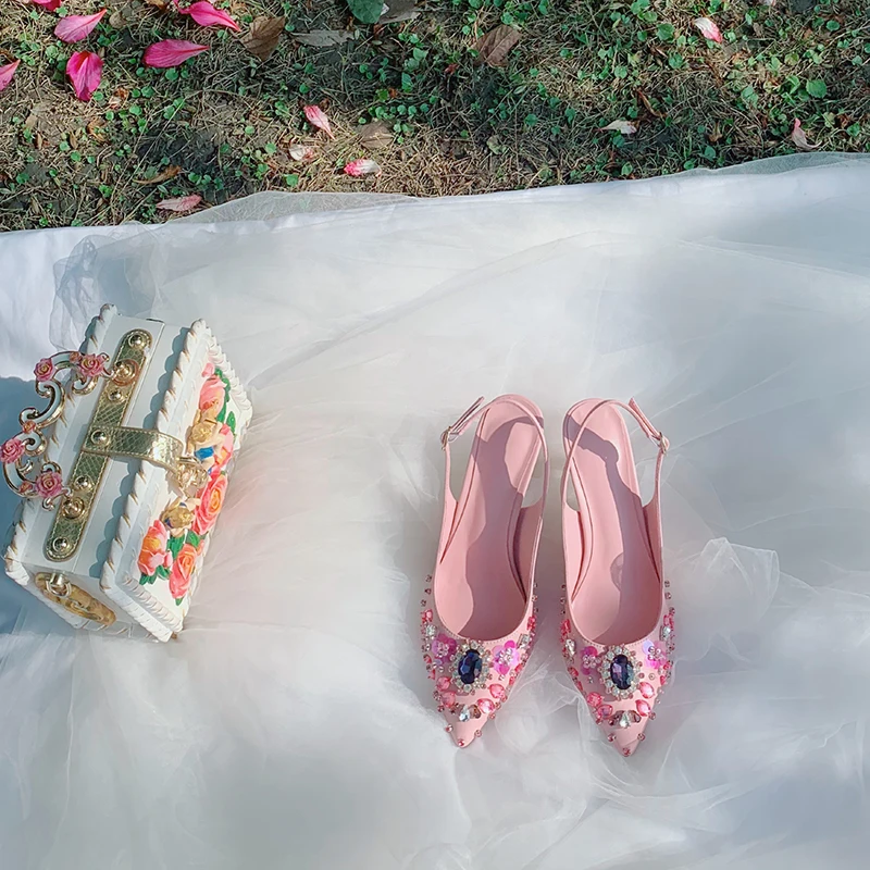 Temperament Rhinestone Pointed High Heel Heel Sandals Shoes Women Zapatos Mujer