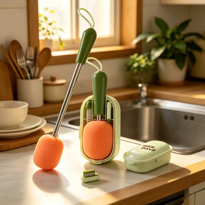 4In1 Retractable Sponge Cup Brush Home Portable Foldable Sponge Head Cleaning Brush Easy To Use Kitchen Cleaning Tool for Travel
