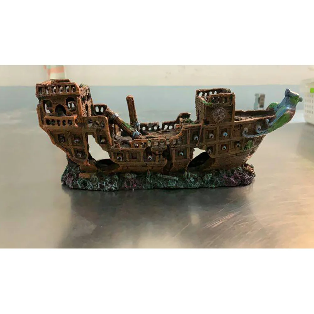 

Fake Pirate Ship Aquarium Decoration Fish Tank Ornament Resin Underwater Coral Decor Saltwater Freshwater Safe Non Toxic Easy