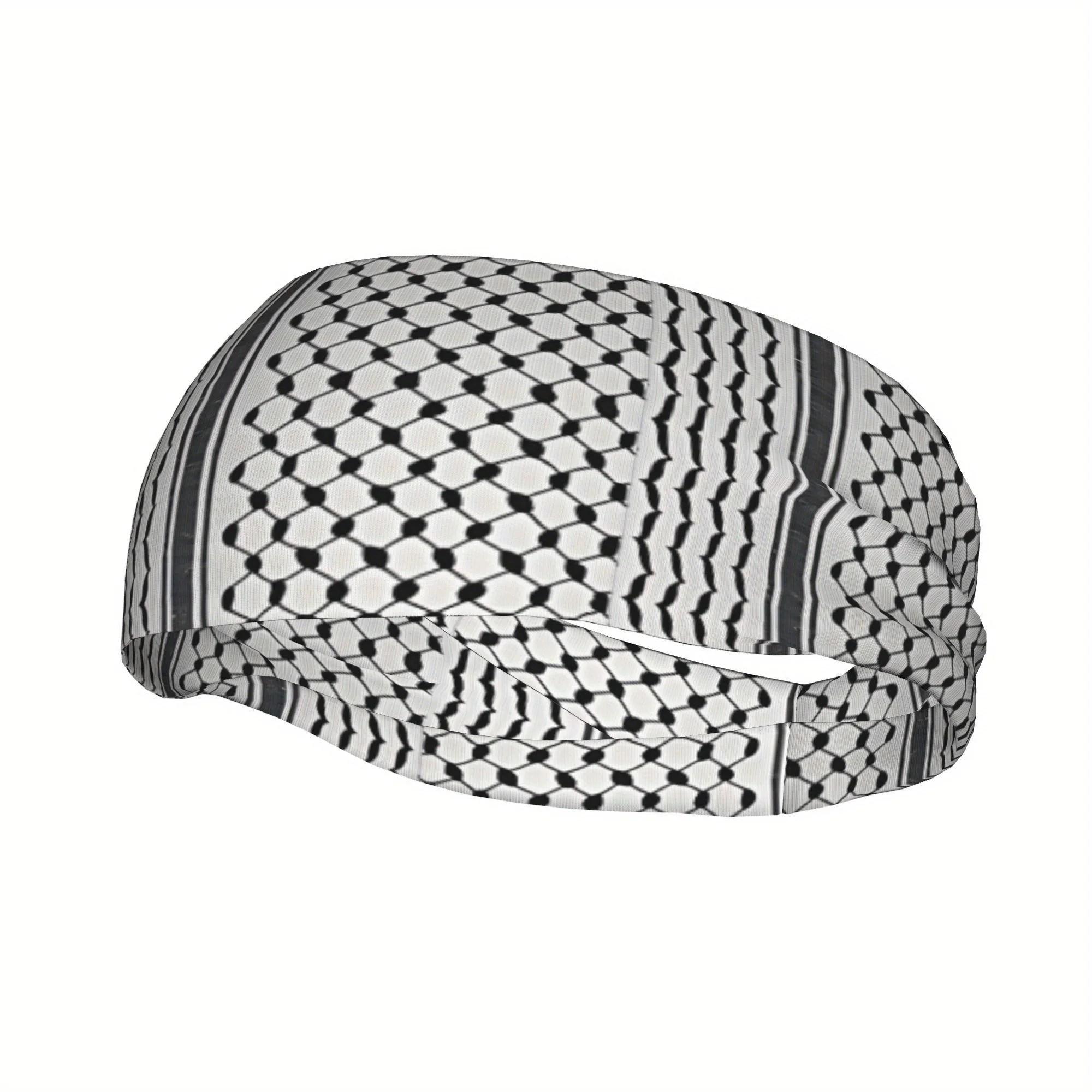 

Men'S Tatreez Pattern Sports Headband Black White Geometric Design Polyester Knitted Non-Electric Perfect for Outdoor Activities
