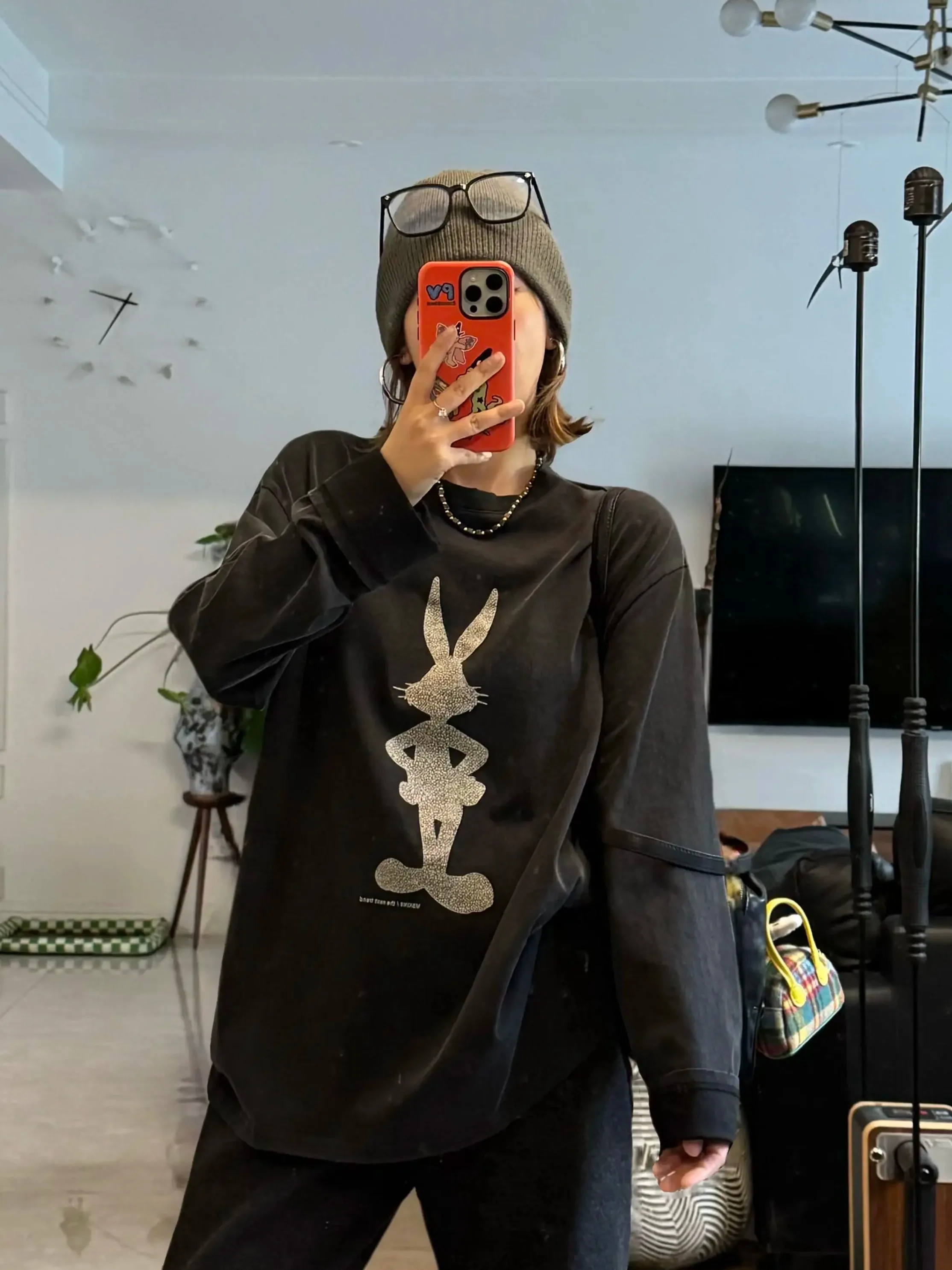 Waed puro algodão longo sve camiseta feminina clássico dos desenhos animados impressão solta ajuste confortável macio redondo ne topo para meninas