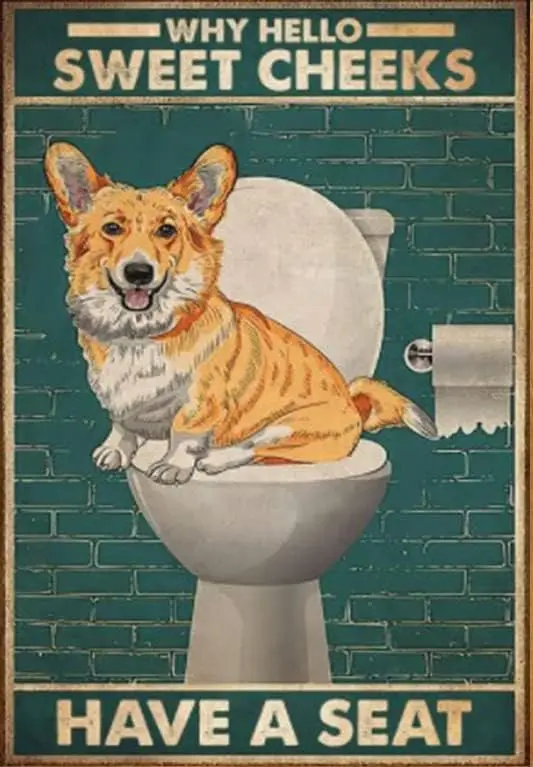Tin Signs - Corgi Dog Why Hello Sweet Cheeks Funny Bathroom Funny Corgi Aesthetic Room Decor Funny Tin Sign   for Home & Kit