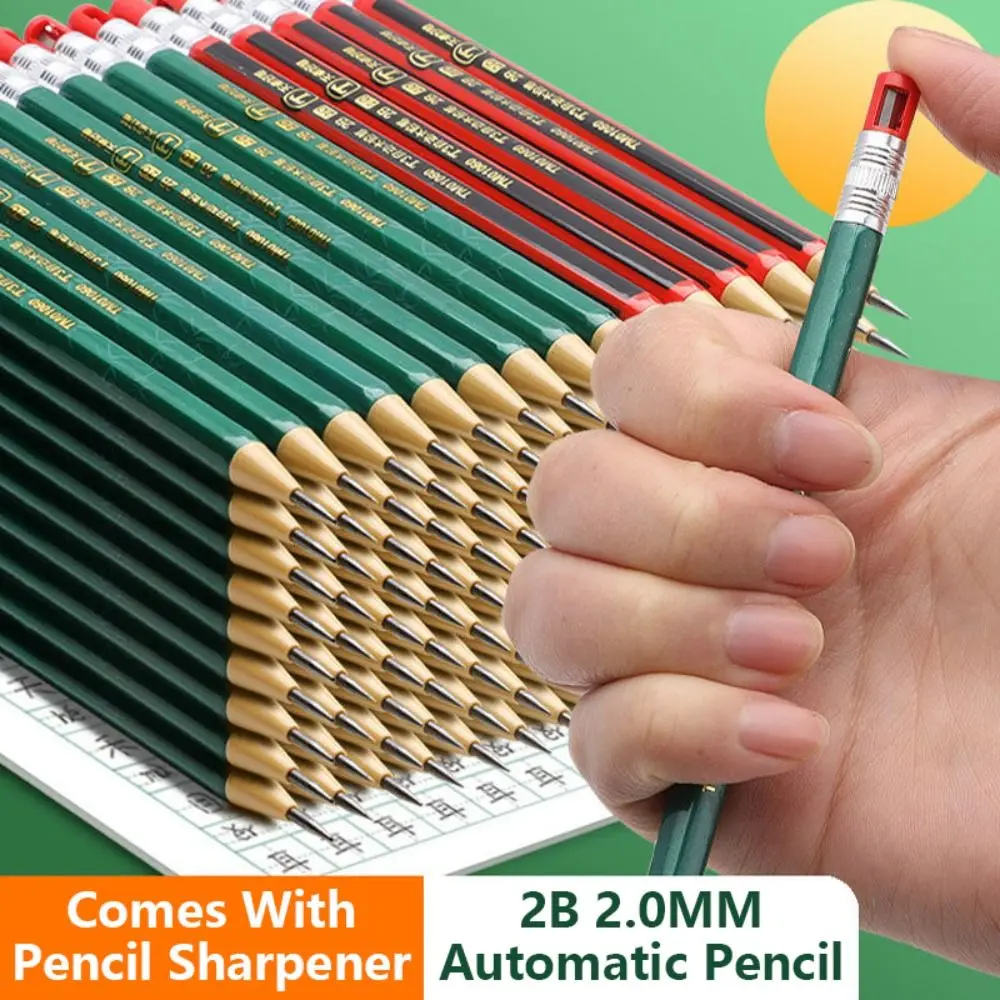 2.0MM 2B Automatic Pencil Comes With Sharpener Sketch Drawing Writing Tool Mechanical Pencil Press Type Stationery Sketch Pencil