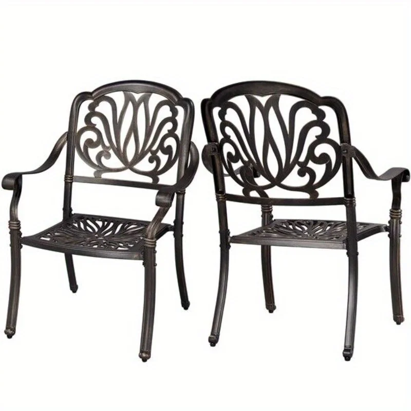 Patio Chair Set of 2, Cast Aluminum Stackable Dining Chairs Set Outdoor Chairs