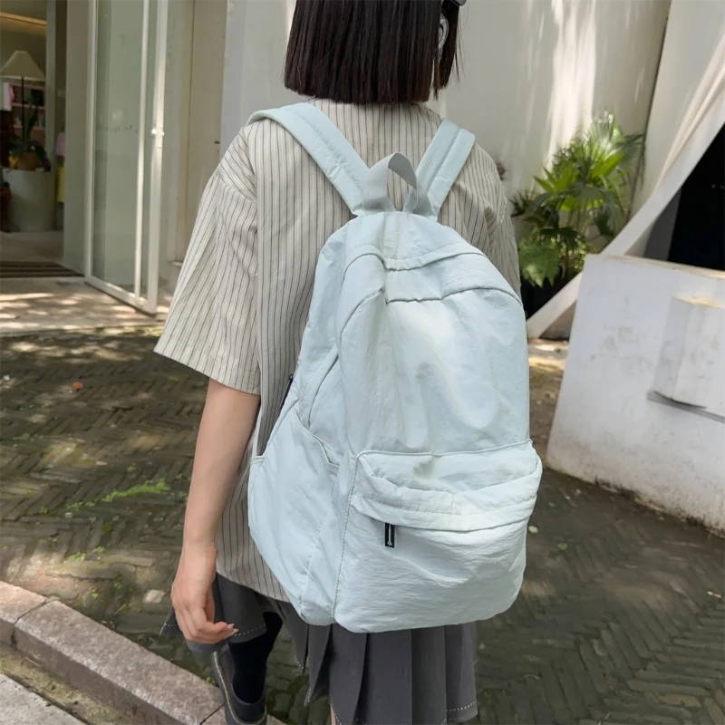 Unisex College Backpack with Washed Pleats and Spacious Pockets Nylon School Bag