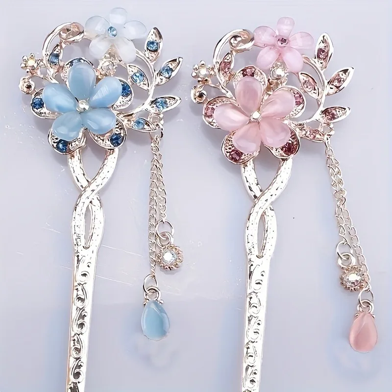 1PC Vintage Ethnic Style Hairpin Elegant Flower Shaped Hairpin Exquisite Pendants Hairpin