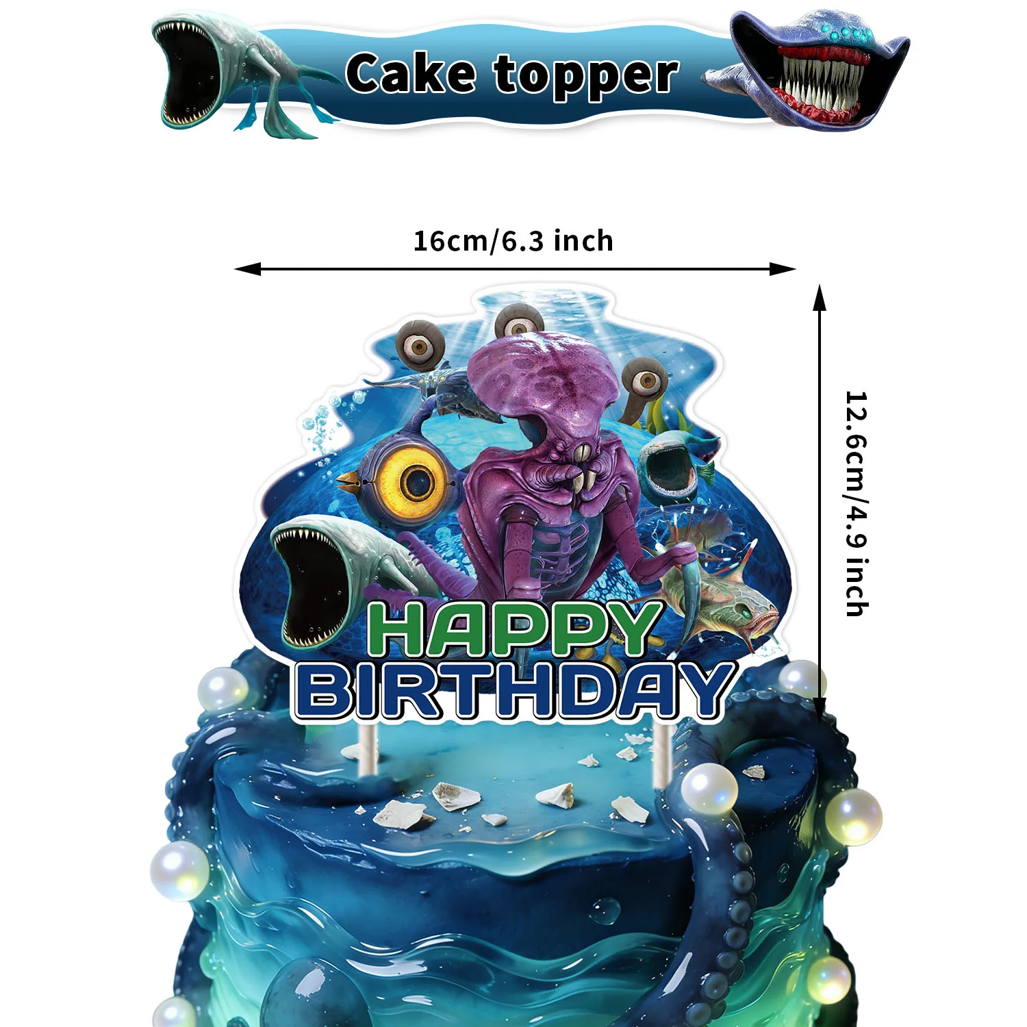 Bloop Sea Monster Birthday Party Decorations Set – Subnautica Sea Easter Themed Party Supplies with Banner, Balloon, Cake Topper