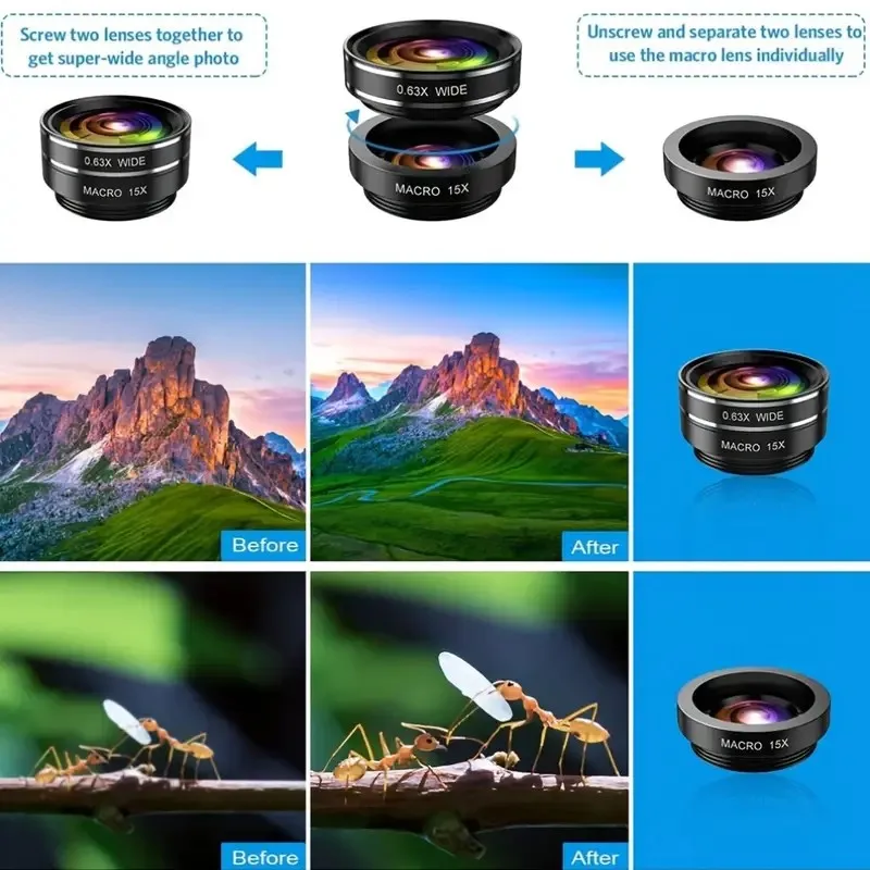 Объектив для мобильного телефона высокой четкости 10 в 1, «рыбий глаз»/CPL/звездный свет, подходит для iPhone и большинства смартфонов