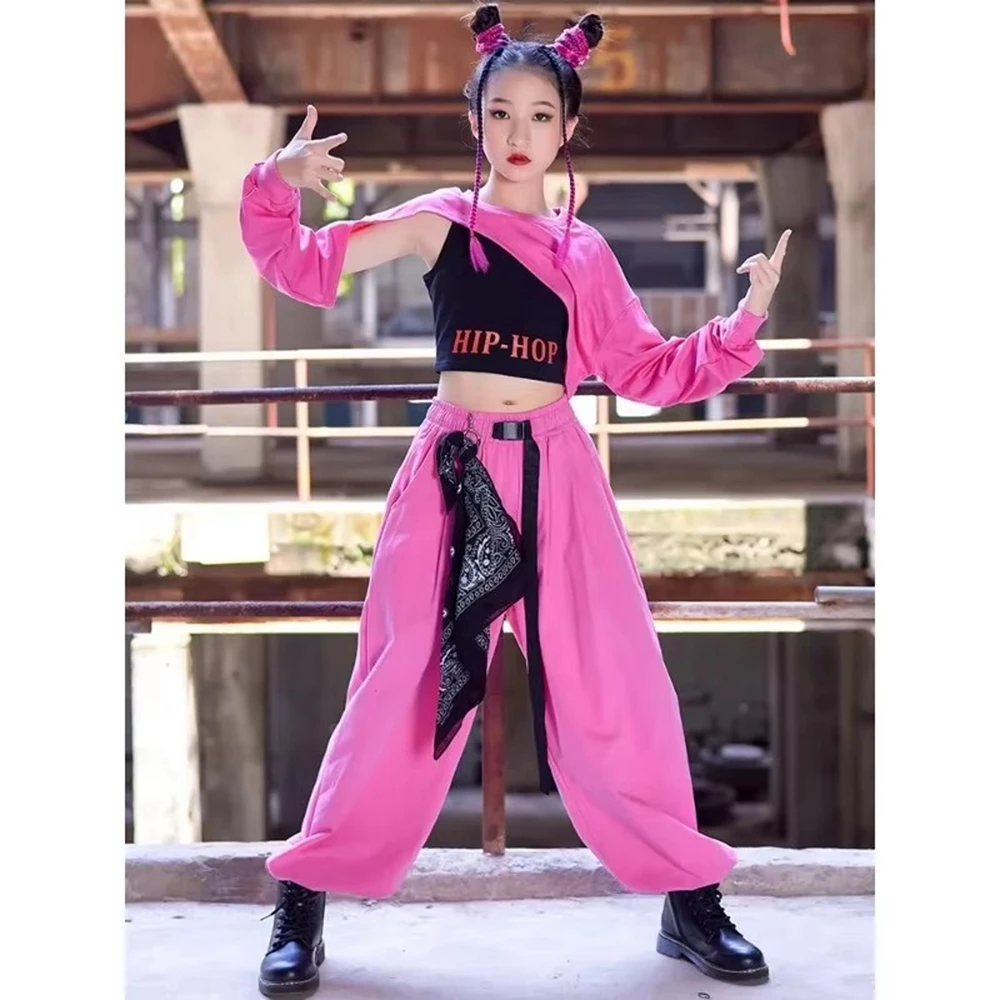 Teenage Girl Jazz Dance Costume Children Street Hip hop Dancing Jazz Stage Kid Kpop Jazz Costume for Girls pink Outfit dance set