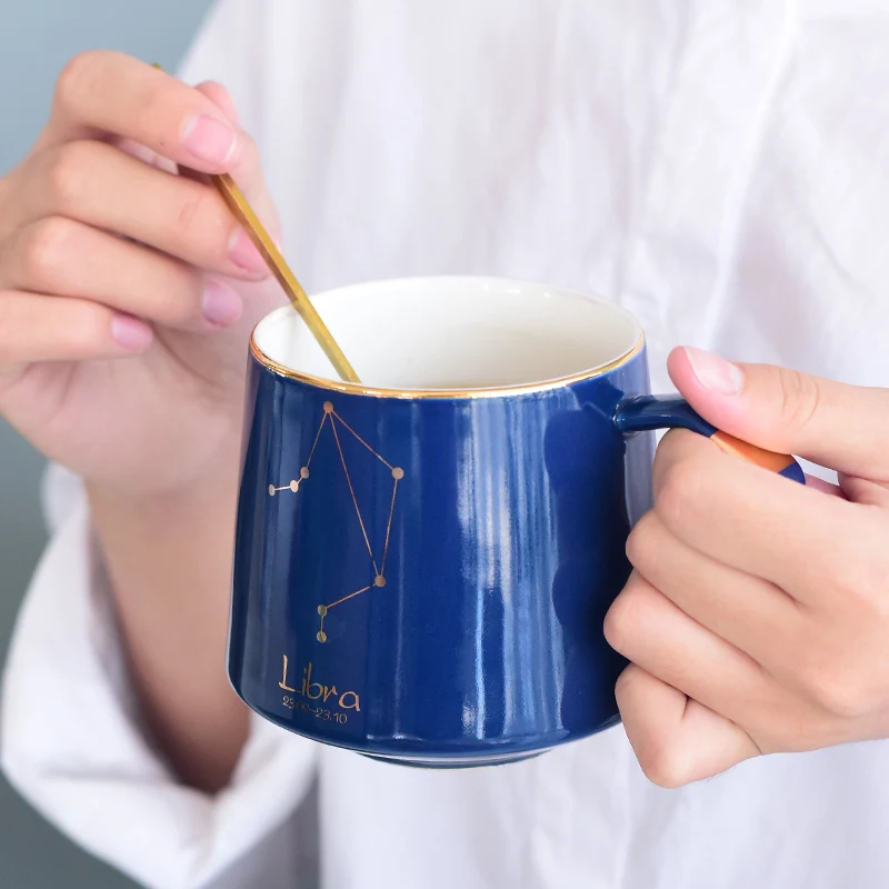 12 Twelve Constellations Mug With Lid Spoon Home Drinking Cup Couple Coffee Cup Creative Nordic Style Ceramic constellatory Cup