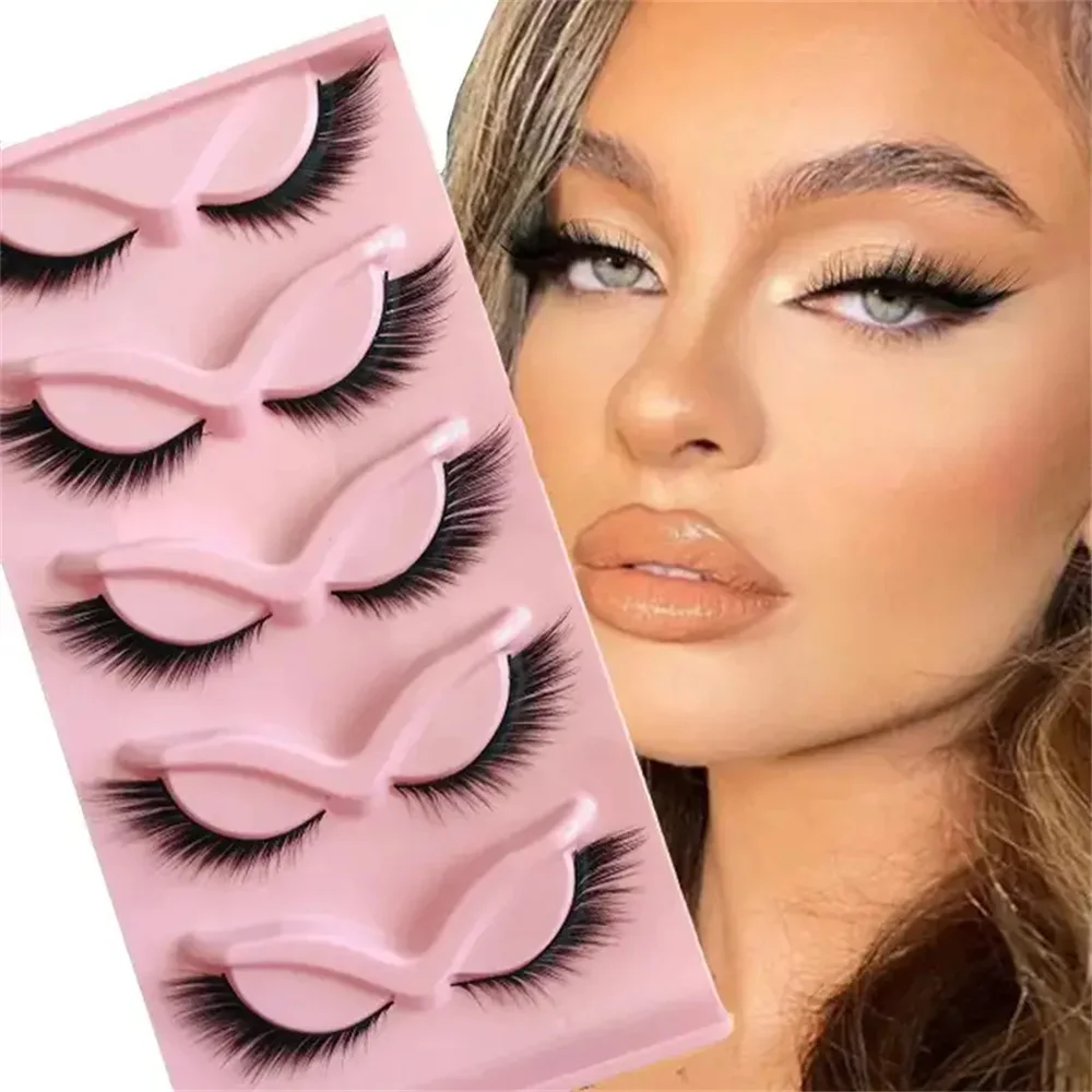 5 par sztucznych rzęs, naturalnie wyglądające rzęsy, skrzydlate sztuczne rzęsy, smukłe puszyste rzęsy, sztuczne rzęsy Cat Eye Fox Fairy Eye Lashes