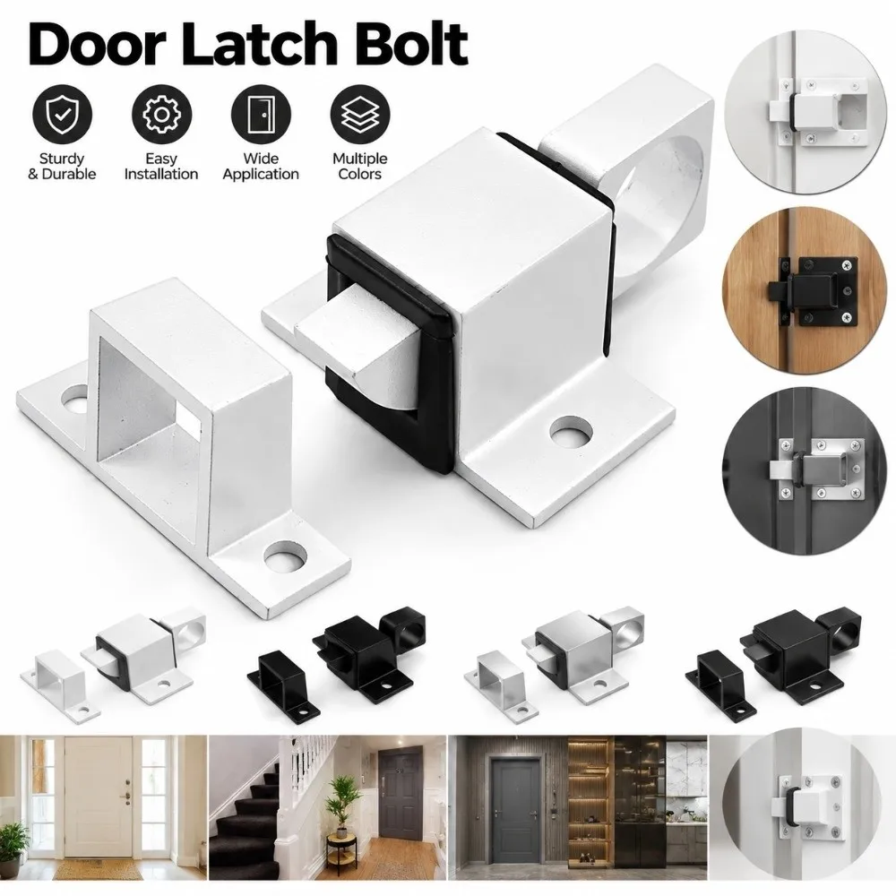 Aluminum Alloy Door Latch Bolt Square Shape Rustproof Airplane Bolt Latch Security Hardware Beveled Self-Closing Latch