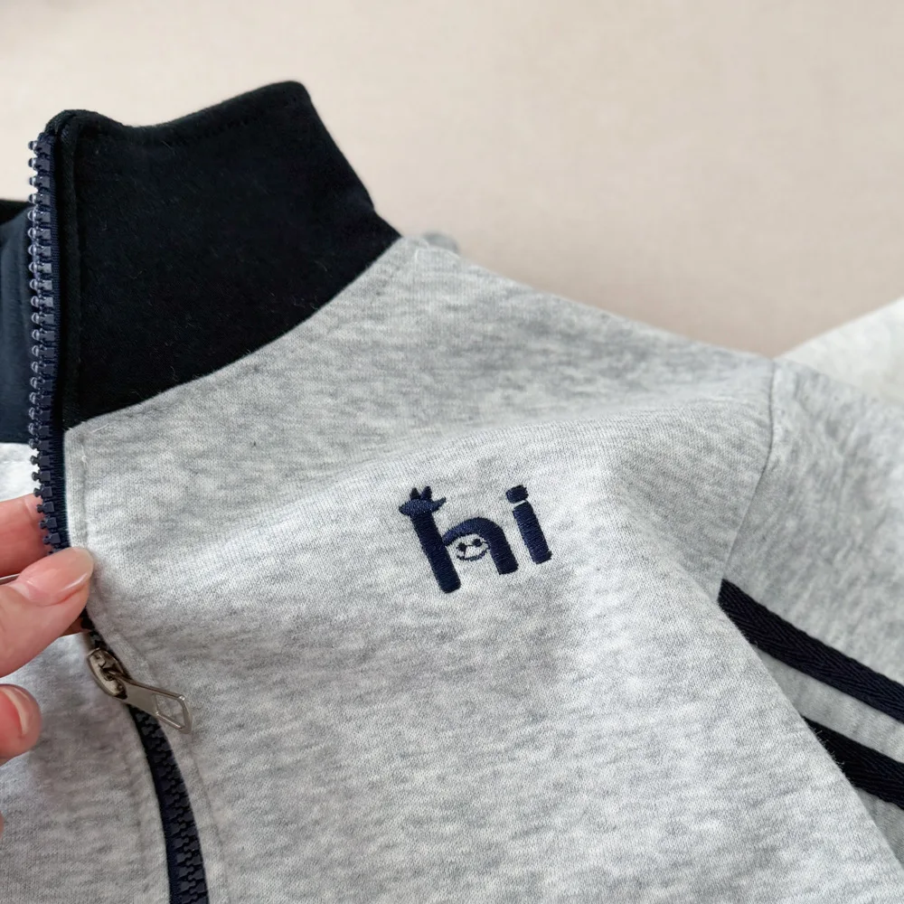 Kinder 2-teiliger Trainingsanzug Herbst Jungen Mädchen Stehkragen Reißverschluss Jacke+Hose Sets Stickerei Lässiges Sport-Outfit Kinder Sportbekleidung – Detail 3