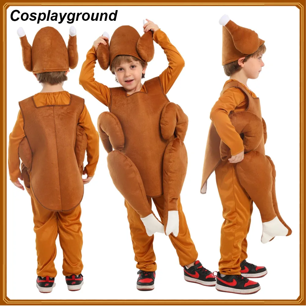 Thanksgiving Cosplay Kids Children Cartoon Turkey Costume Outfits Halloween Carnival Animal Performance Jumpsuit Hat Party Suit