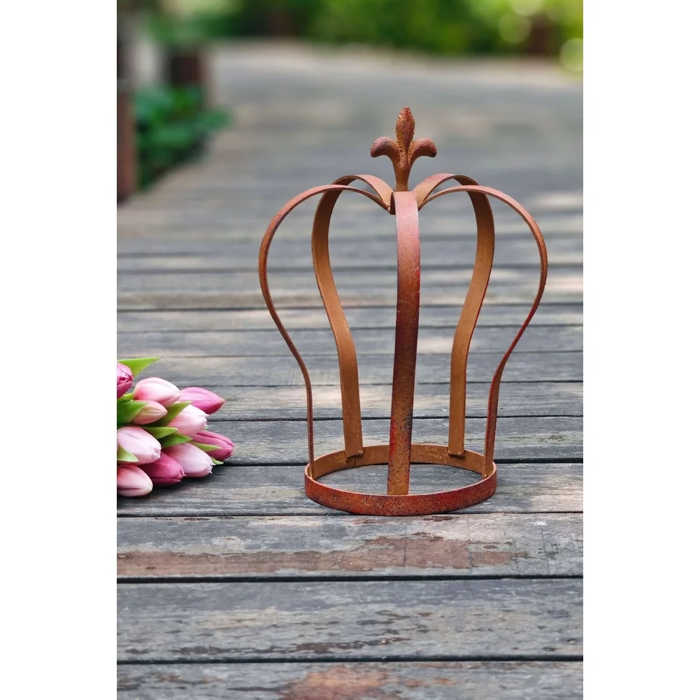 Outdoor Garden Rustic Crown Plant Stand Outdoor Plant Stand Iron Construction Handcrafted Weathered Look Vintage Aesthetic