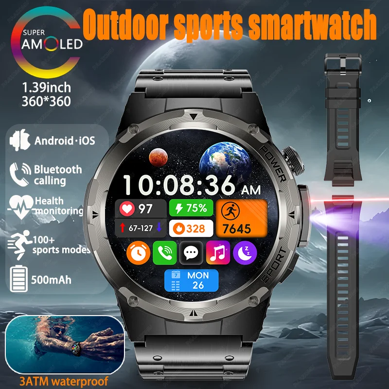 

2025 For XIAOMI Outdoor Military Smart Watch Men 3ATM Waterproof NFC 500mAH Health Monitor Bluetooth calling Sports Laser Watch