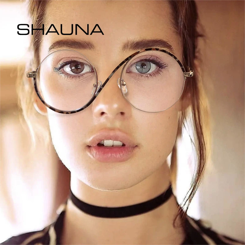 SHAUNA Retro pół-rimless okrągłe kobiety metalowe okulary rama moda mężczyźni optyczne jasne blokujące niebieskie światło oprawki do okularów