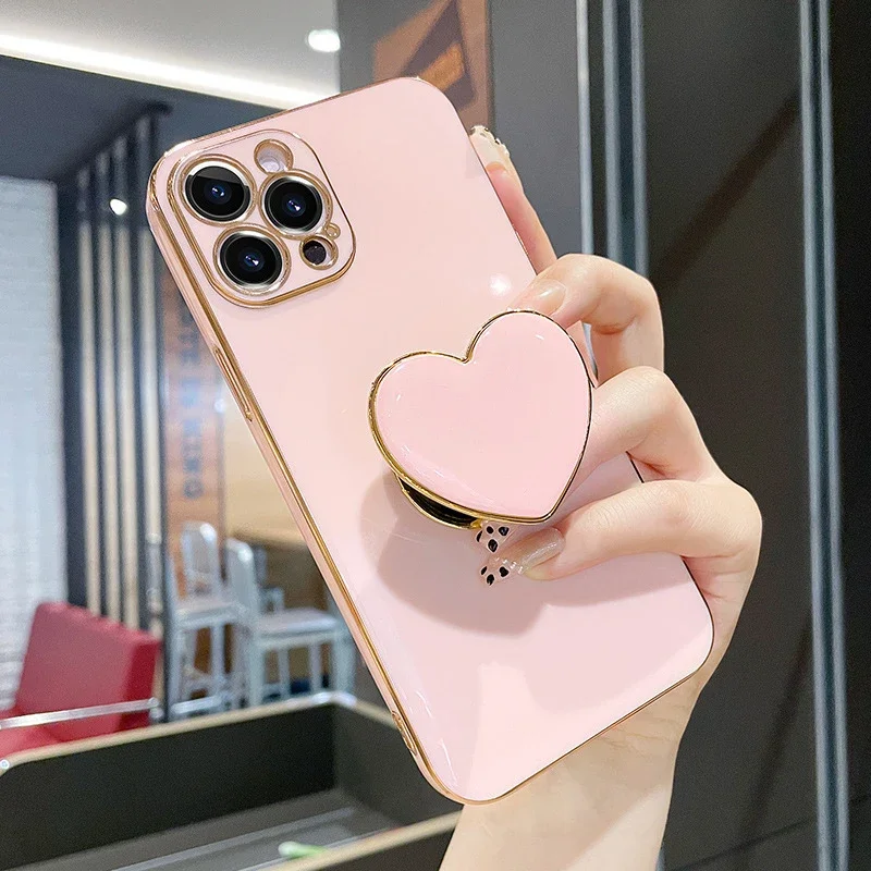 

Luxury Plating Love Heart Holder Phone Case For Galaxy Samsung M54 M34 M14 5g M04 M53 M23 M13 5G 4G Stand Silicone Cover