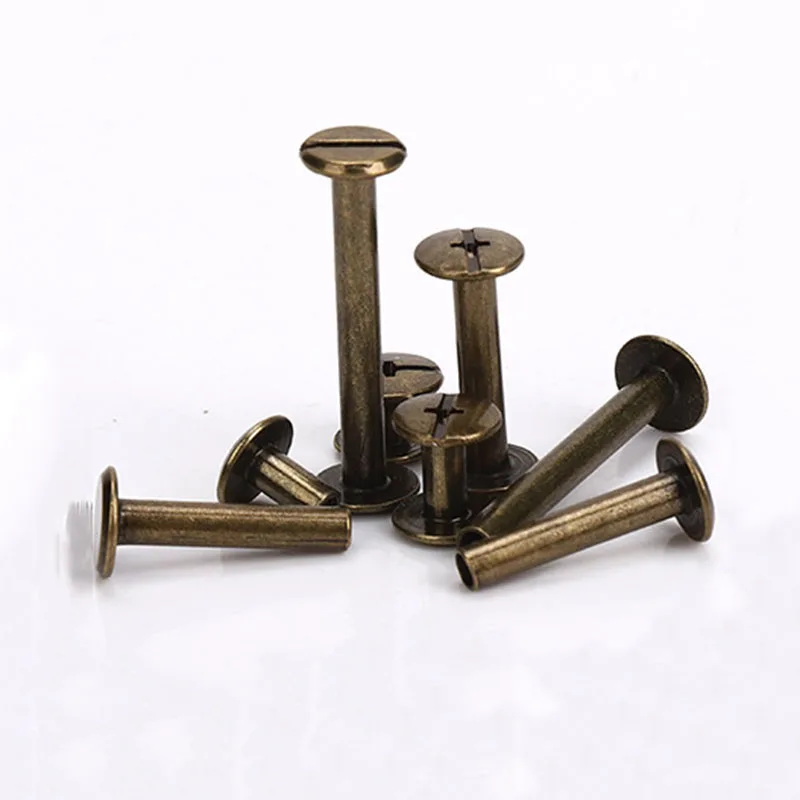 10pcs Metal Bronze Binding Chicago Screws Nails Long Studs Rivets Leather Craft Hardware Accessories Rod Length 3~50mm