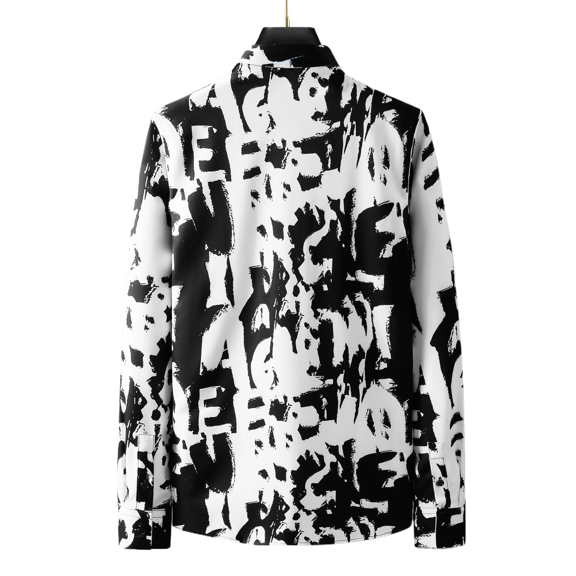 Luxury Men's Shirt Graffiti Printed Long Sleeved Casual Shirts Fashion Slim No Ironing Business Social Dress Shirt Man Clothing