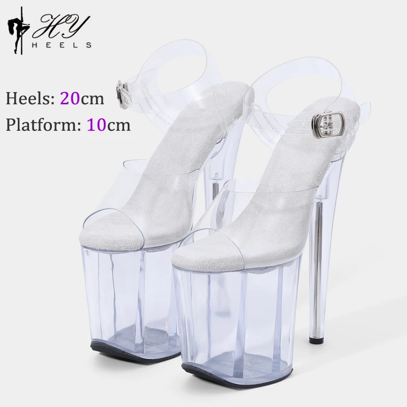 20CM Crystal Women Shoes Anti-skid Insole Pole Dance Shoes Thin Heel Ankle Strap Transparent Sandals Waterproof Platform Heel