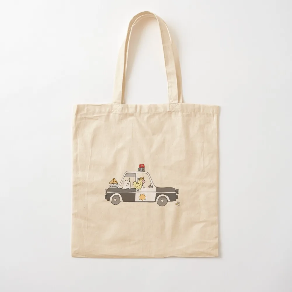 

Cute police car with cool girl and samoyed dog. Tote Bag