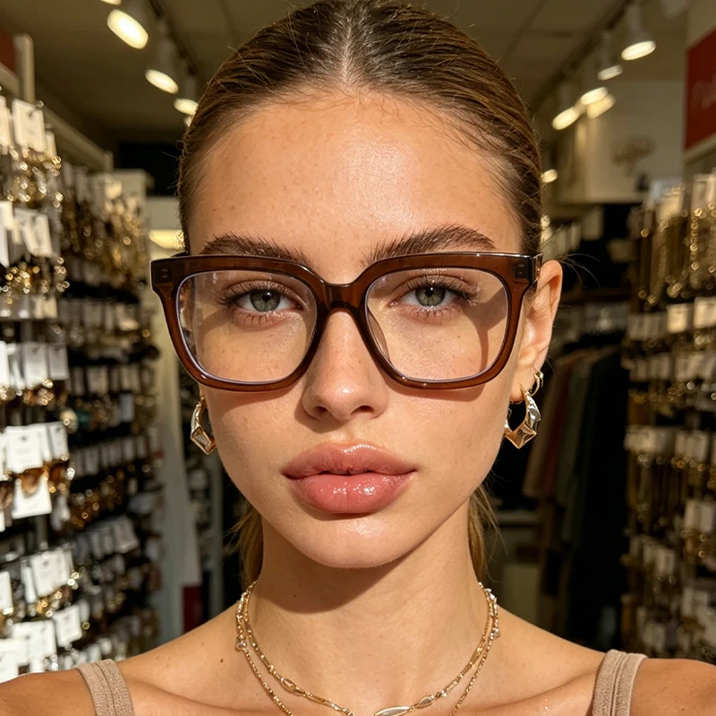 1pc square frame glasses, simple atmosphere, basic frame, suitable for daily makeup glasses, the same style for men and women