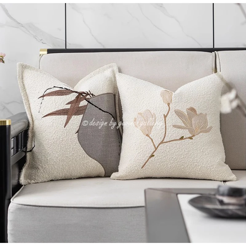 GUVINCI Australian Modern Luxury Magnolia Flowers Embroidered Throw Pillow Covers Decorative Cushion Case 45x45cm Dropshipping