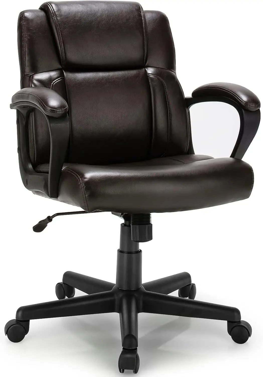 Giantex Modern Executive Desk Chair: Dark Brown Ergonomic Mid Back Leather Office Chair with Padded Armrests and Height