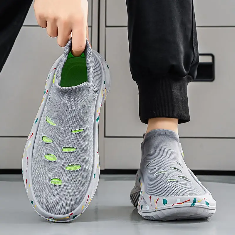 2026 Lightweight Stretch Mesh Thick Sole Height Increasing Sneakers Summer Breathable Non-Slip Durable Casual Sock Shoes Men