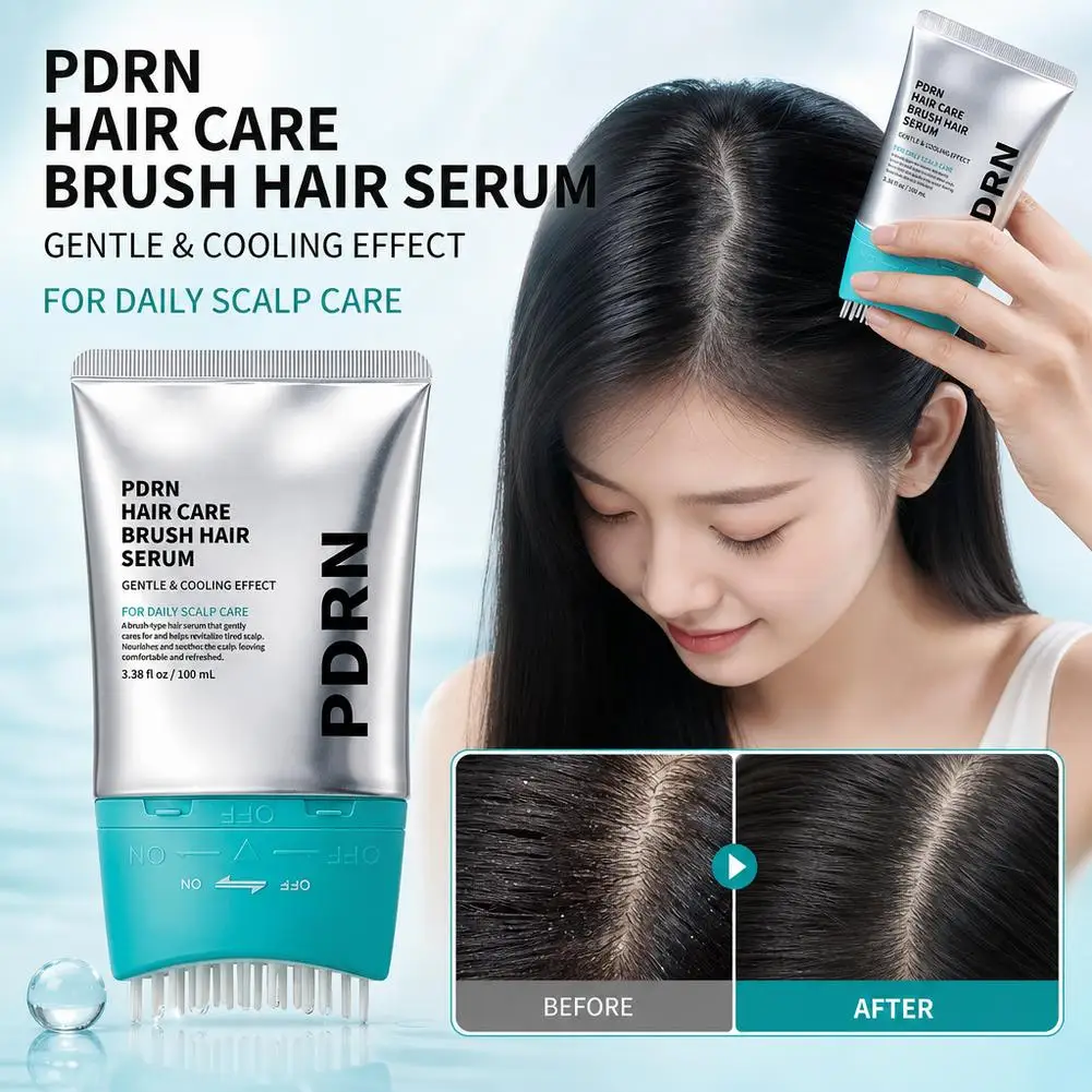 PDRN Reedle Shot Brush Hair Serum With Built-In Brush Cooling Scalp Serum Comb‑Tip Nourish Soothe Scalp Care Essence Daily Care