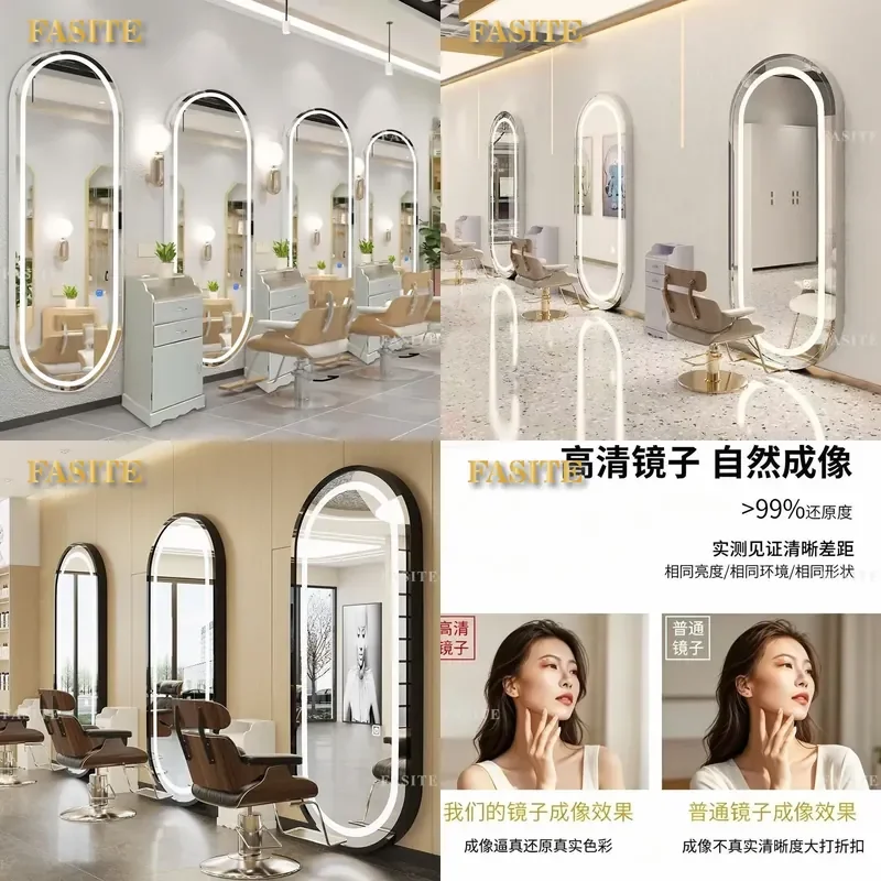 For Hair Barber Shop LED Lighted Hairdressing Mirror Single Sided Luminous Wall Mounted Makeup Vanity Table with Lights
