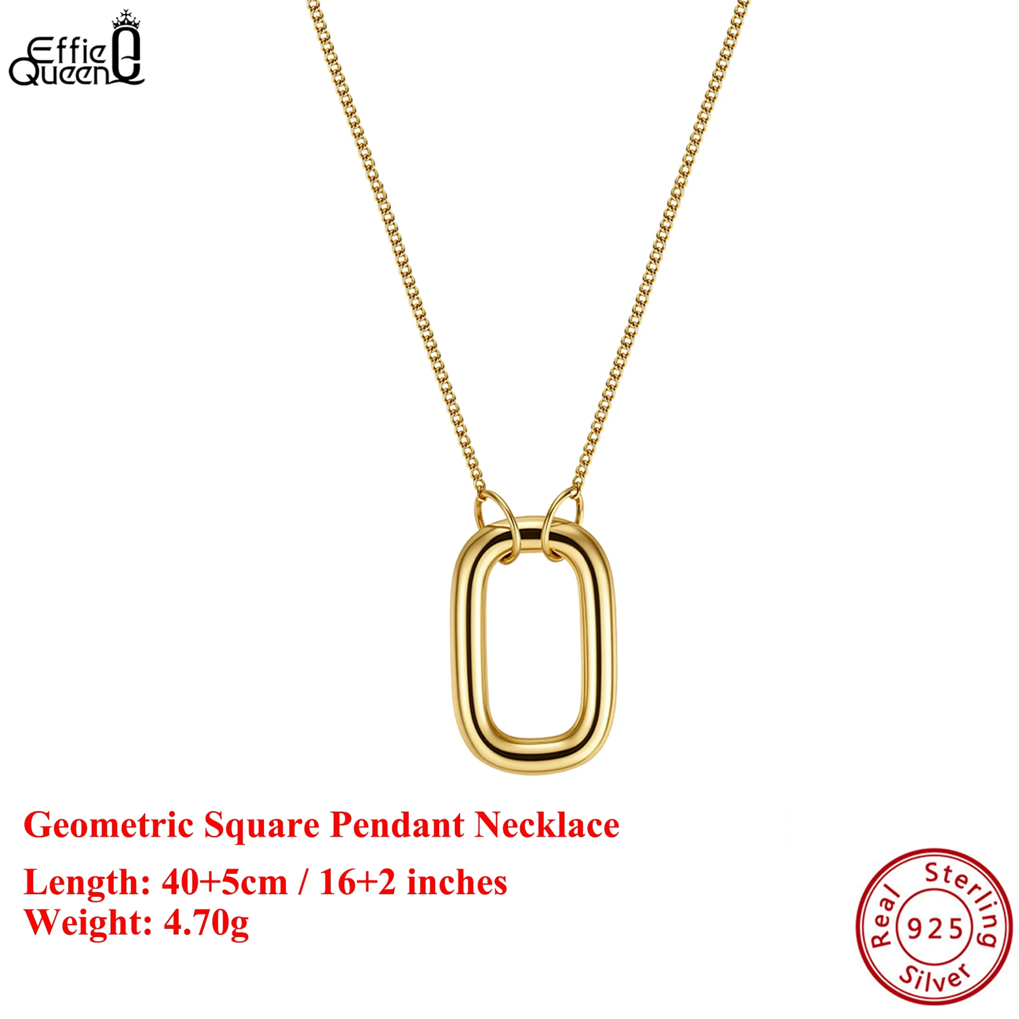 

EFFIE QUEEN 100% S925 Silver 14k Gold Geometric Square Pendant Necklace Banquet Jewelry for Women, Men's Neck Chain Gift GAN09