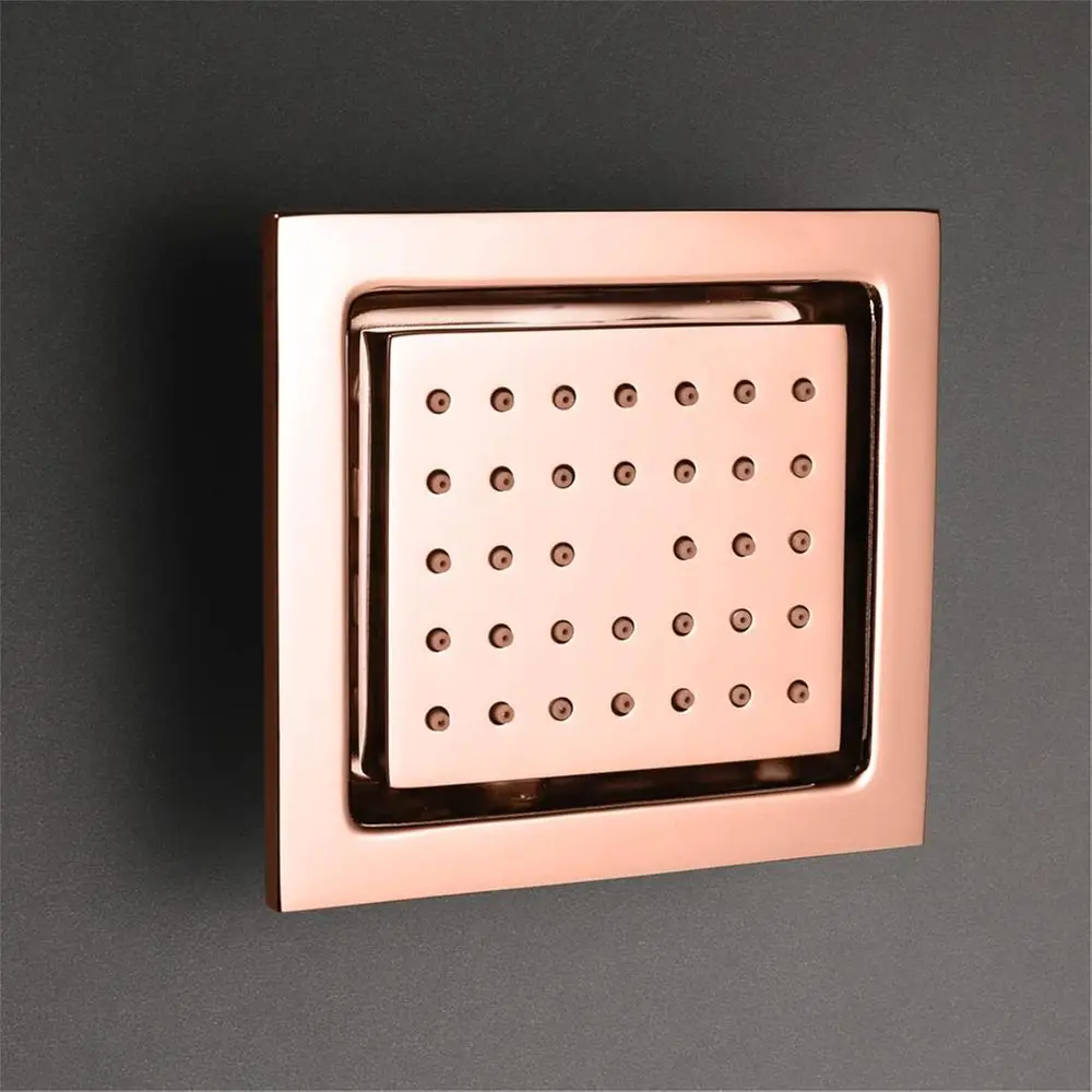 4-częściowy zestaw kwadratowych dysz prysznicowych z litego mosiądzu, system masażu montowany na ścianie, styl SPA, różowe złoto