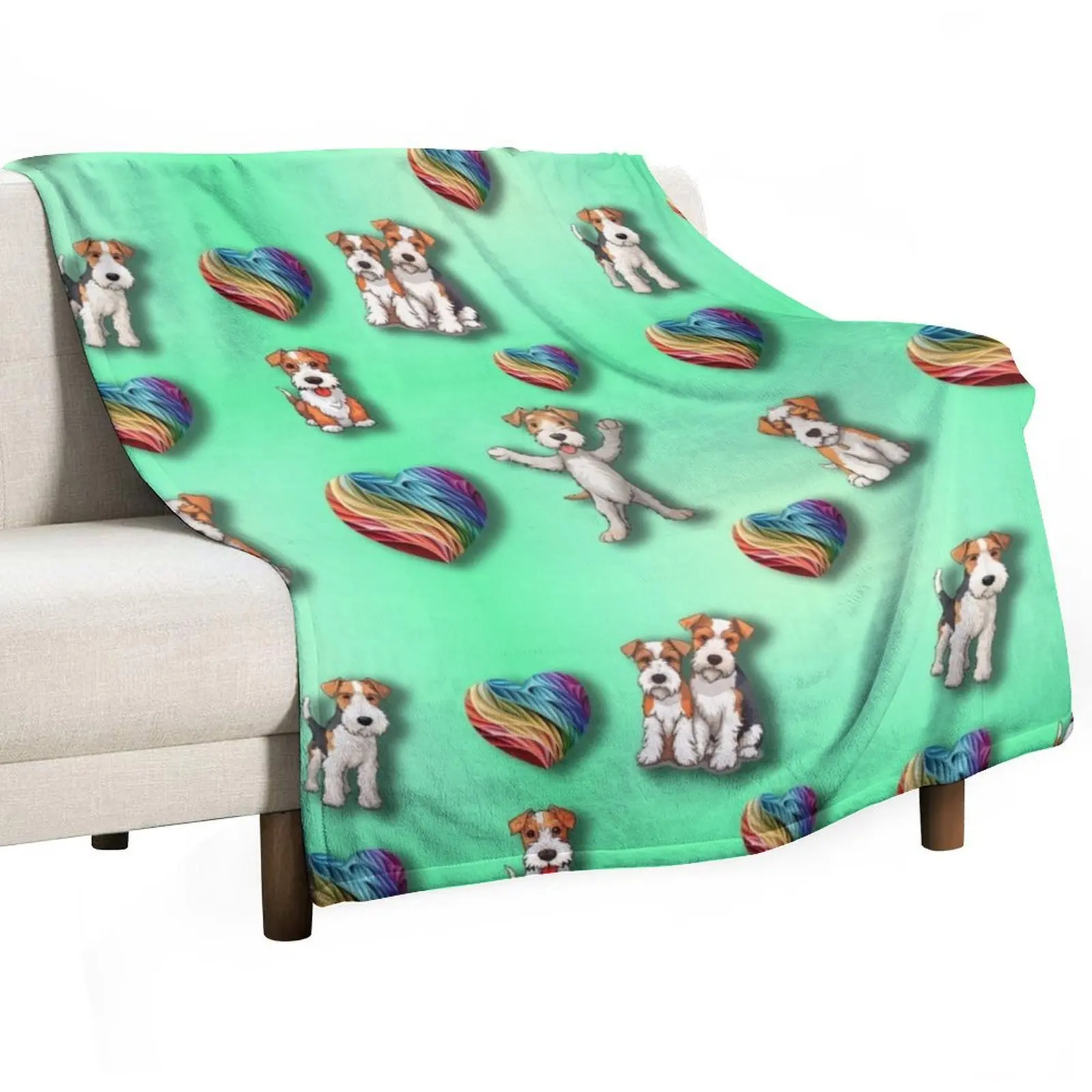 Wire Haired Fox Terrier and Love Hearts Throw Blanket Sleeping Bag Weighted Polar Beautifuls Blankets