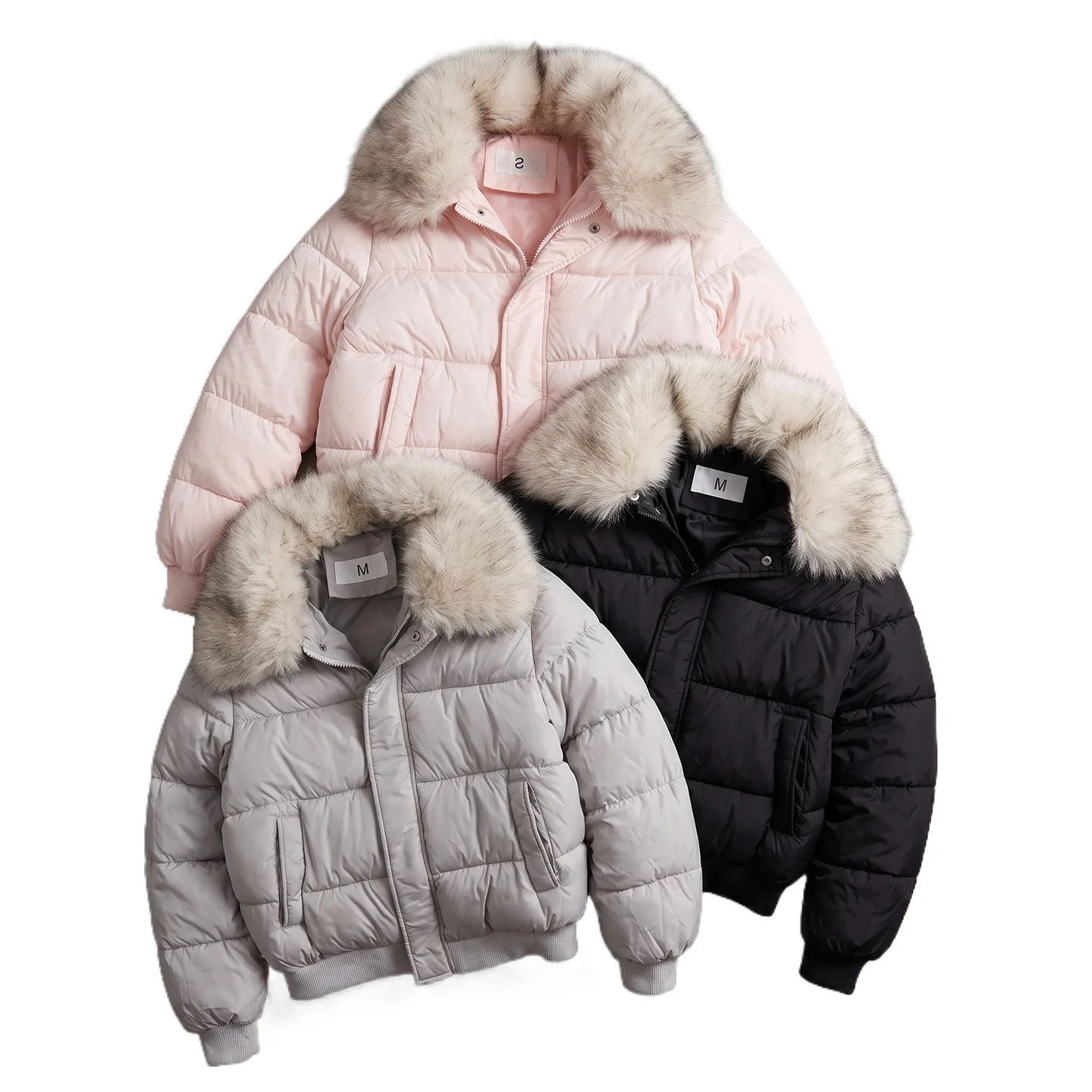 Detachable Fur Collar Short Padded Women's Winter Jacket Loose Thick Warm Cozy Daily Commute Travel Solid Quilted Puffer Coat