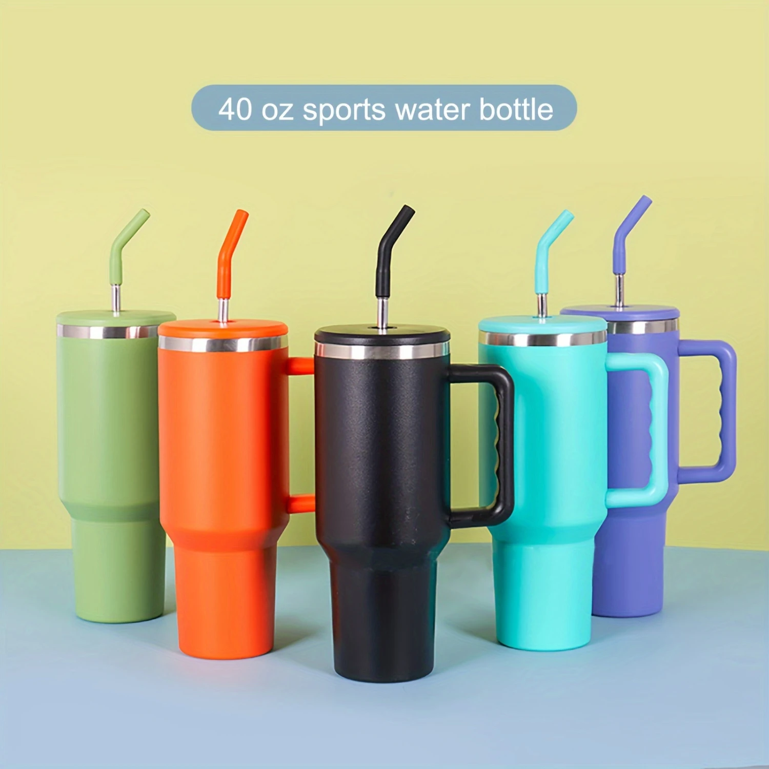 

1pc 1200ml Sports Stainless Steel Water Bottle - Large Capacity Vacuum Insulated with Handle and Straw