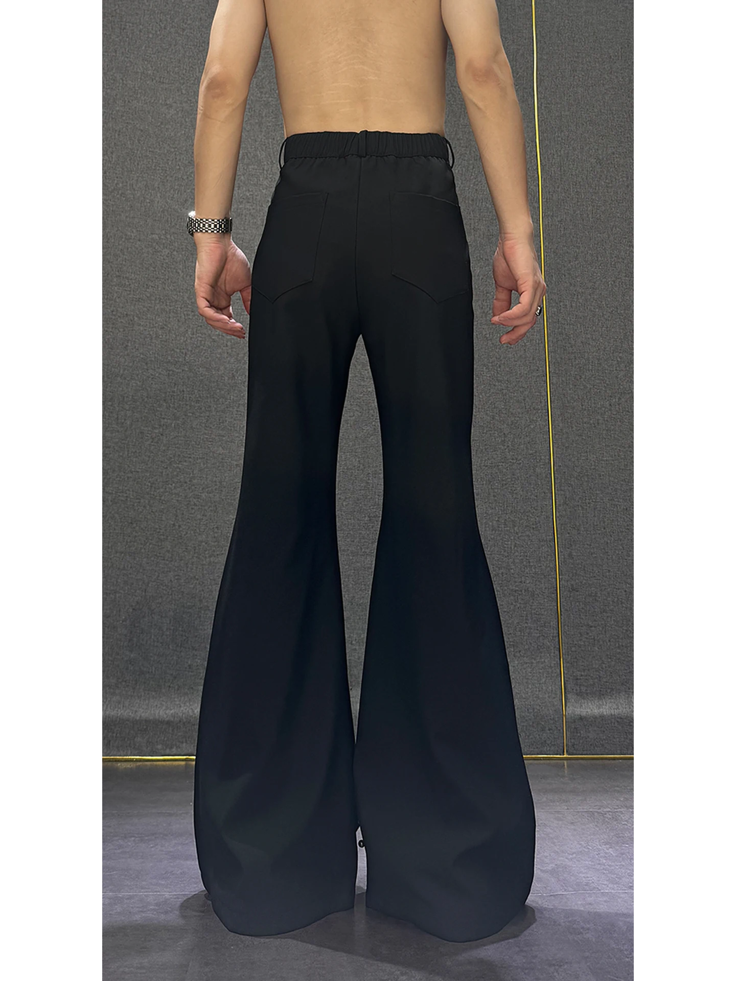 2025 Fashion Trend Design Pearl Decor Flared Trousers High-end Stylish Loose Casual Black Pants for Men