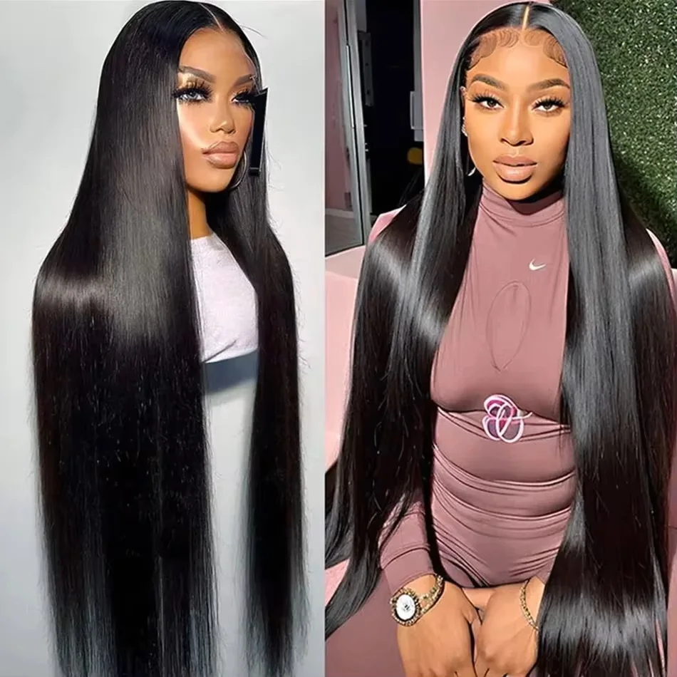 Straight 13x6 13x4 200 Density HD Transparent Lace Frontal Wig 48 50 52Inch 5x5 360 Lace Front Wig Brazilian Natural Black