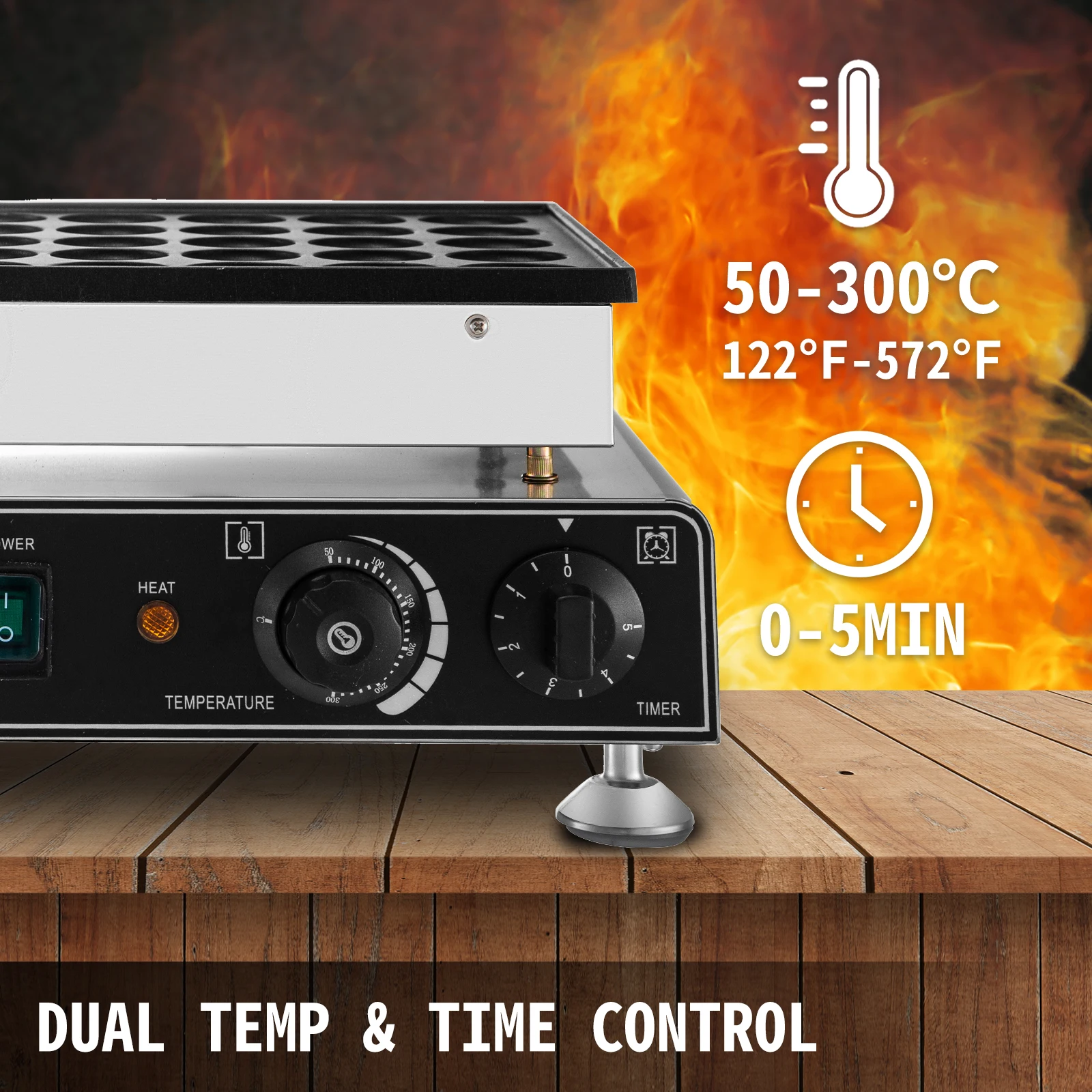 Vevor เครื่องทำแพนเค้กดัตช์ขนาดเล็ก1700W, เครื่องทำวาฟเฟิลแบบไม่ติดสำหรับการค้าขนาด1.8นิ้วสำหรับบ้านและร้านอาหาร50ชิ้น