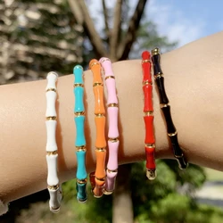 Bracciale rigido in bambù con resina smaltata colorata di marca ZALMAN per le donne braccialetto in acciaio inossidabile Color oro gioielli d'amore alla moda