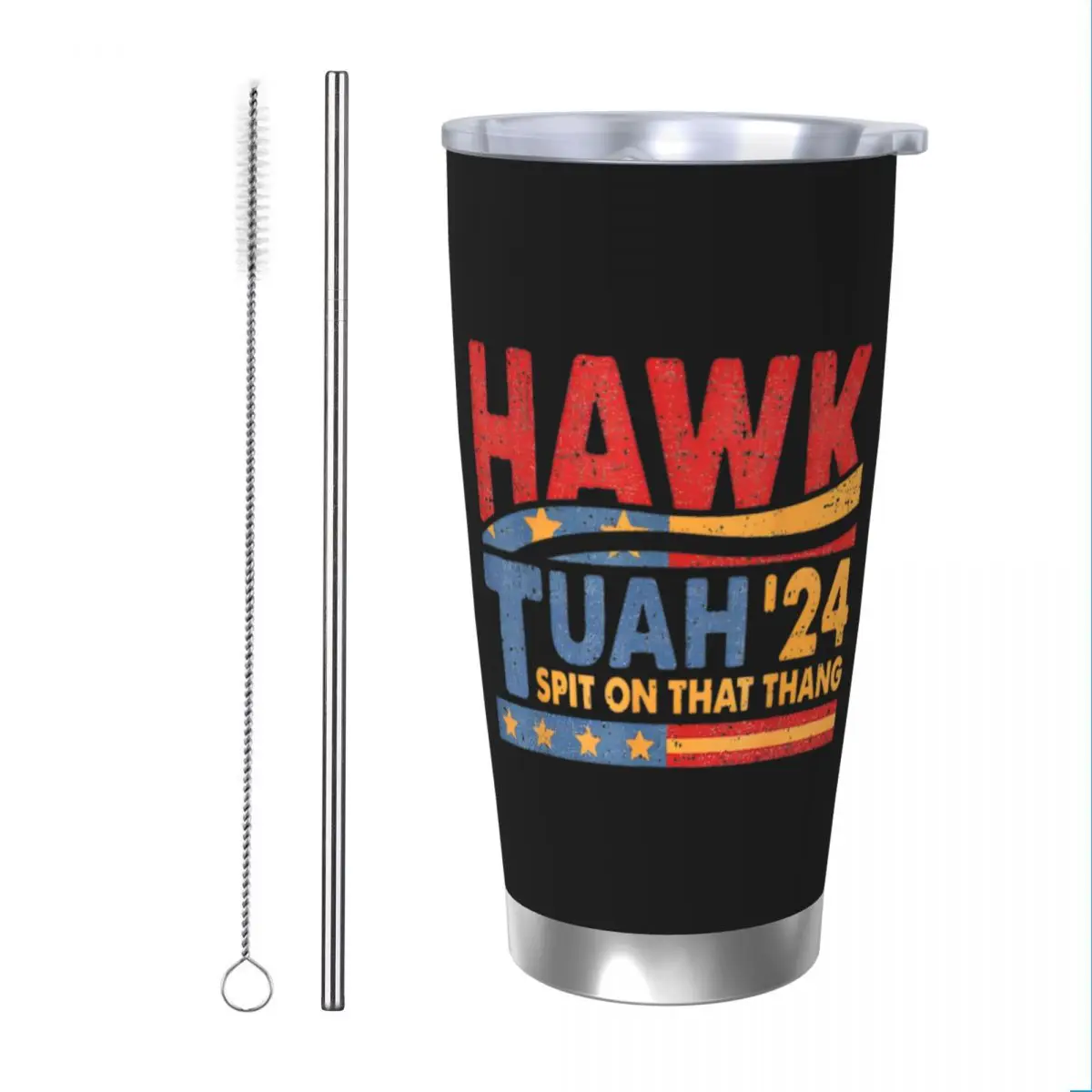 Hawk Tuah 24 Spit On That Thang Insulated Tumbler with Straws Lid Funny Meme Stainless Steel Thermal Mug Thermos Bottle Cup 20oz